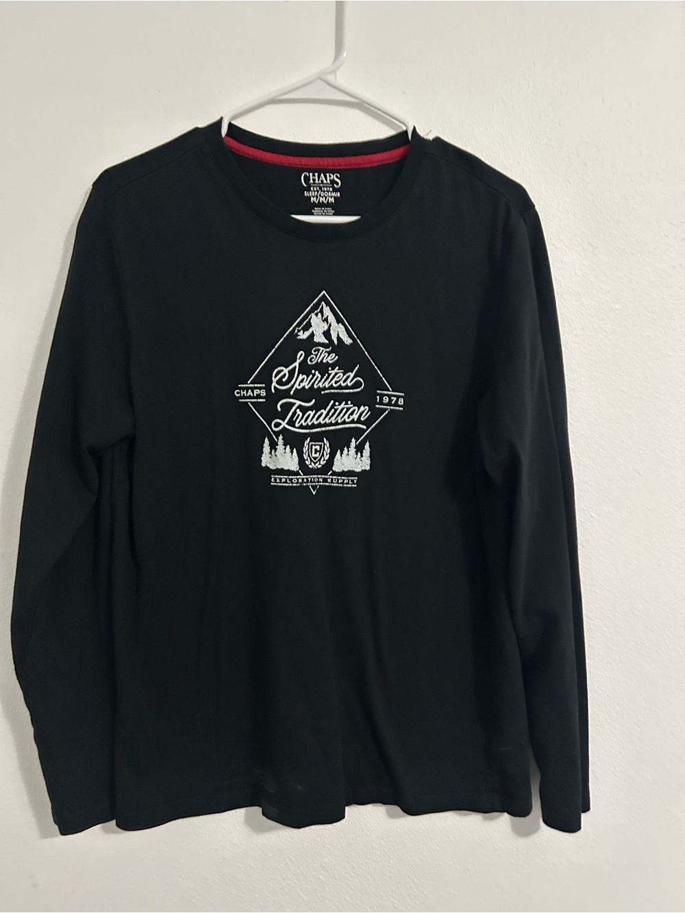 Chaps Black Long Sleeve Tee with Red Trim